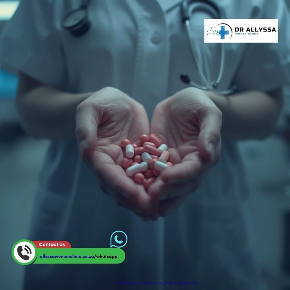 A close-up of a medical professionals hands holding abortion pills in a clinical setting. (1)-1