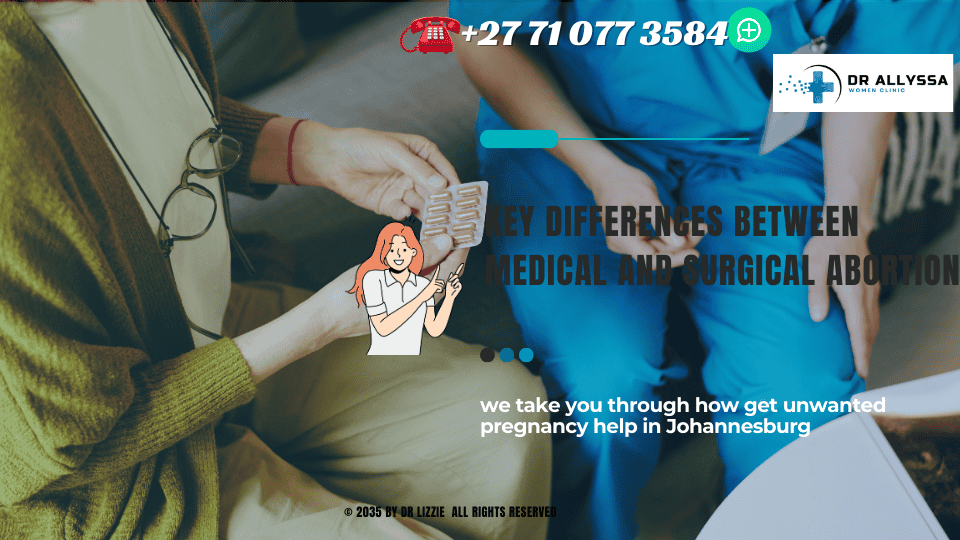 A healthcare professional discussing options with a patient, highlighting the differences between medical and surgical abortion.