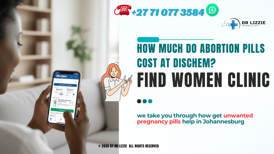 A woman holding a smartphone, browsing through healthcare products online, highlighting the accessibility of abortion pills at Dischem.