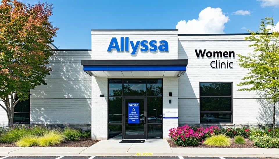An exterior shot of Allyssa Women Clinic with a we