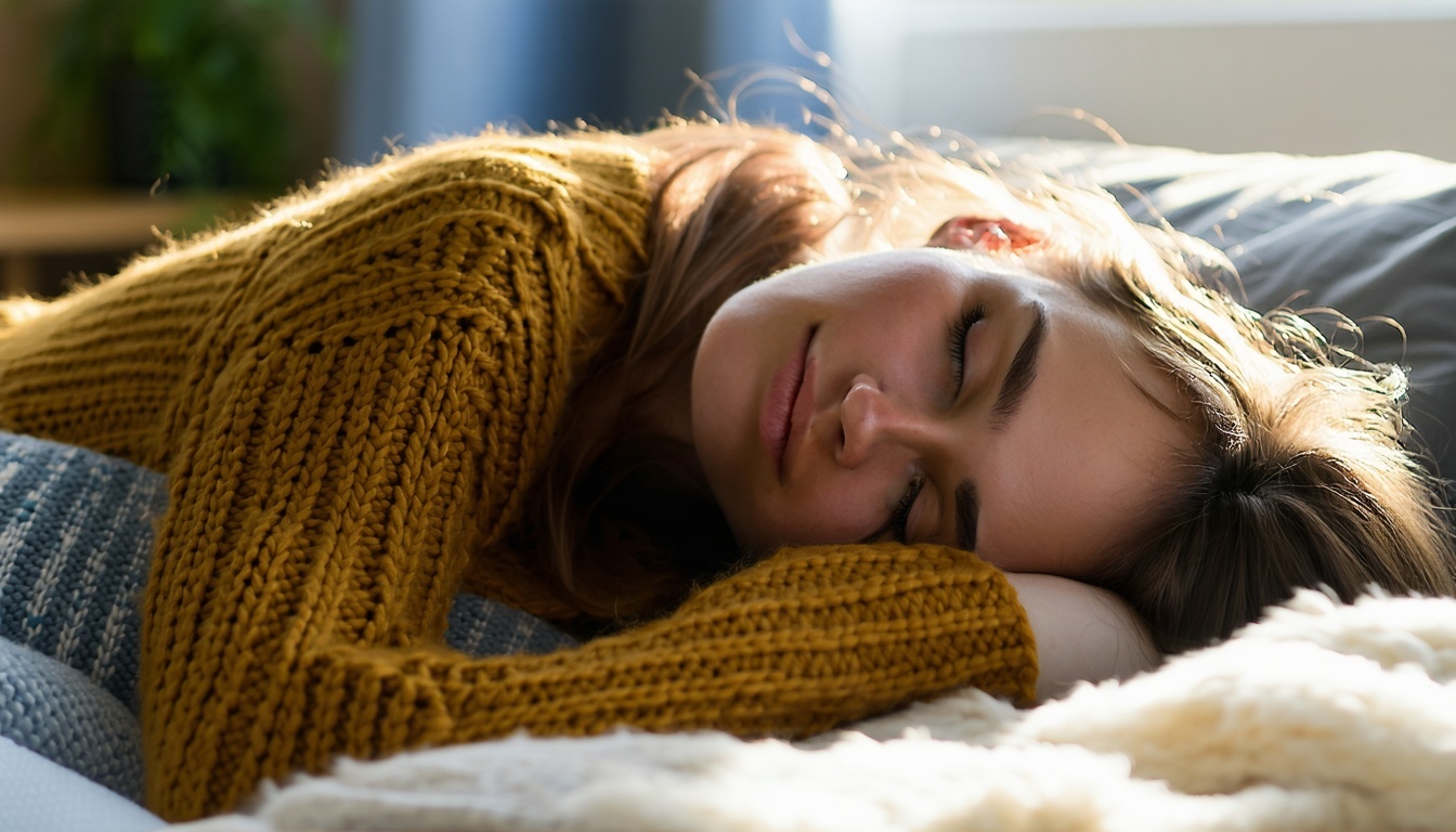 A comforting image of a woman resting in a cozy, supportive environment, emphasizing the importance of self-care and rest after an abortion.